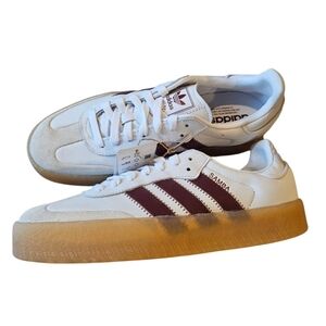 Adidas Originals Sambae Sneakers White and Burgundy Womens NEW